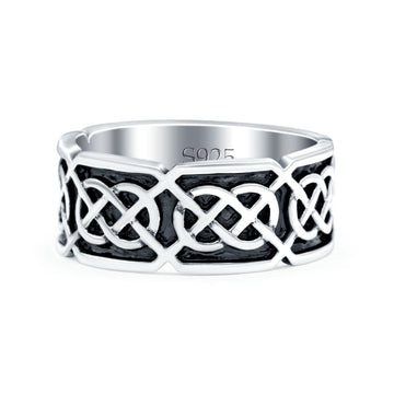 Celtic Oxidized Band Solid 925 Sterling Silver Thumb Ring (7mm)